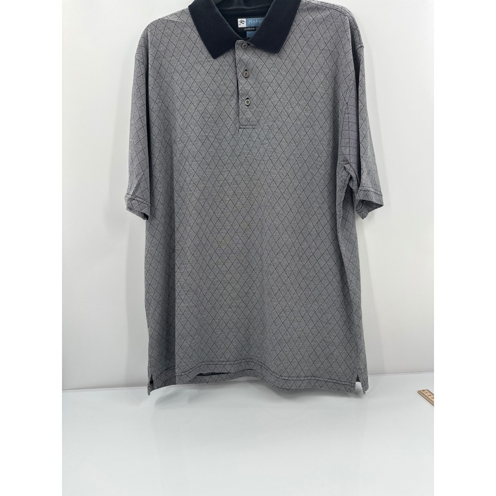 Jos. A. Bank Leadbetter Golf Polo Shirt Mens XL Grey Black Diamond Lattice Knit